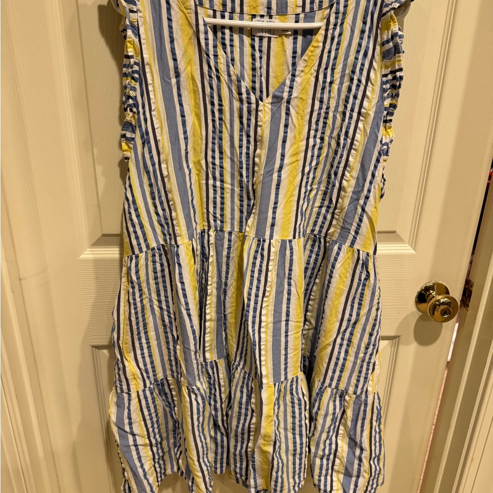 Striped Sleeveless Dress in Blue and Yellow
